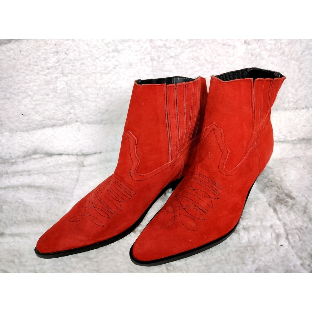 Cowboy Suede Western Ankle Boots Red Pointed Toe Bolero Made in Canada